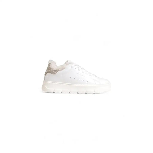 White leather sneaker with a glitter heel for stylish footwear