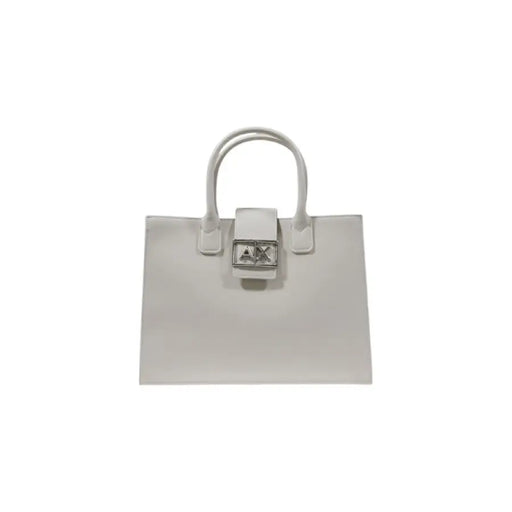 White leather tote bag from Leather Tote Bag in Gray Light Gray and White collection