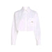 White long-sleeved cropped button-up shirt with collar and chest pocket by Calvin Klein Jeans