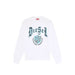 White long-sleeved Diesel sweatshirt displayed in a product image