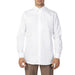 Light blue and white long-sleeved dress shirt displayed in a product photo