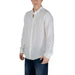 Armani Exchange Men’s White Linen Shirt featuring long sleeves and a crisp design