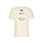 hommes blanc cassé couleur crème t-shirt avec logo et texte brodés en noir au dos