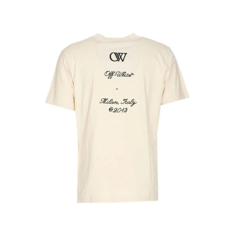 hommes blanc cassé couleur crème t-shirt avec logo et texte brodés en noir au dos