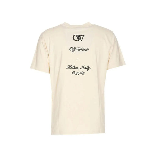hommes blanc cassé couleur crème t-shirt avec logo et texte brodés en noir au dos