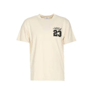 Off-white hommes t-shirt en coton crème avec un logo abloh 23 brodé en noir sur la poitrine