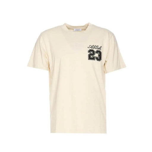 Off-white hommes t-shirt en coton crème avec un logo abloh 23 brodé en noir sur la poitrine