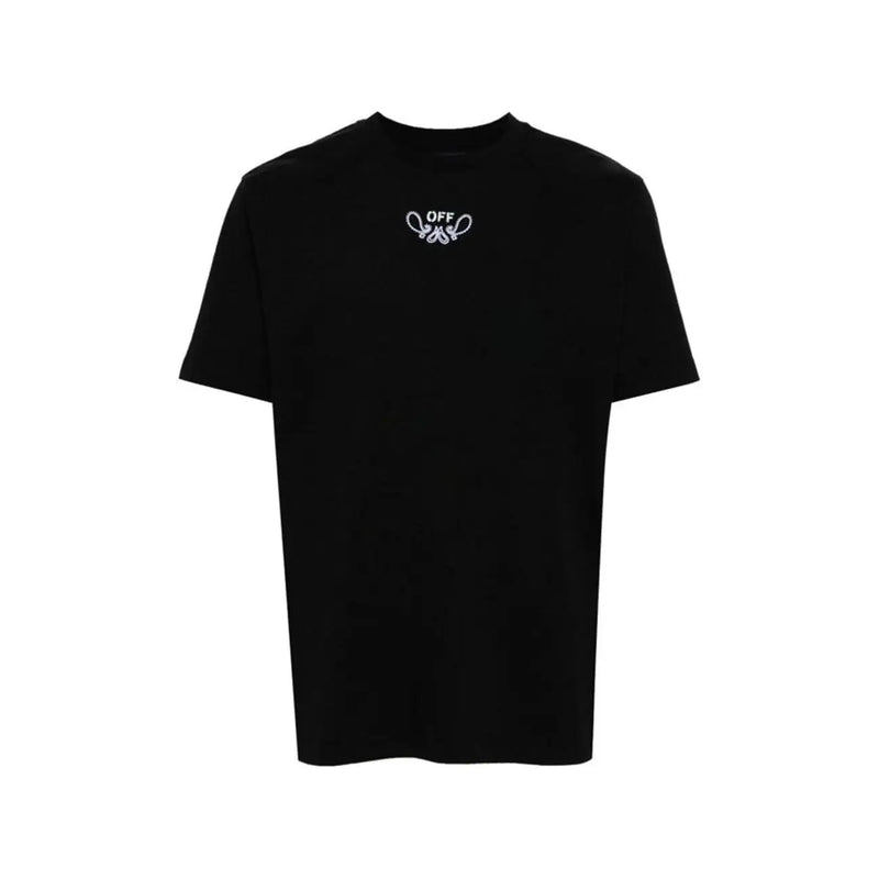 T-shirt homme noir et blanc cassé avec logo brodé blanc sur la poitrine, idéal pour une tenue décontractée.