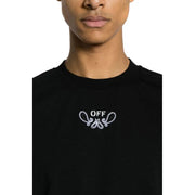 Pull ras du cou noir et blanc cassé pour homme t-shirt orné d'un logo brodé blanc avec des motifs cachemire décoratifs en spirale