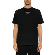Off-white hommes t-shirt En coton noir avec un logo brodé blanc et un nœud décoratif sur la poitrine.