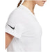 White Nike Women’s Short Sleeve T-Shirt featuring black swoosh logo on sleeve