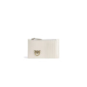 cuir blanc couleur crème Pinko Portefeuille pour femme avec fermoir oiseau doré et fentes pour cartes à coutures verticales