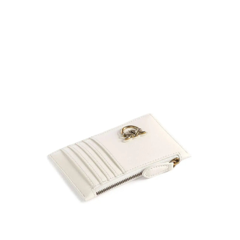 cuir blanc couleur crème Pinko Portefeuille pour femme avec fermeture éclair à fermoir doré et poches intérieures