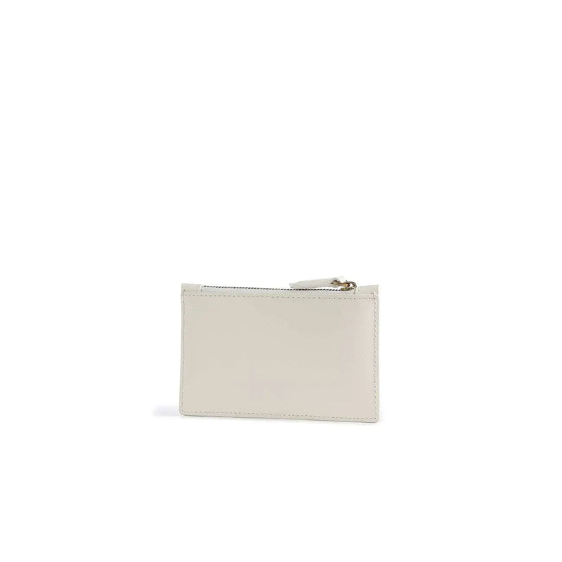 Blanc pinko Portefeuille femme en cuir blanc cassé avec fermeture éclair, porte-cartes, poches intérieures et tirette métallique.
