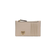 cuir beige Pinko Porte-cartes pour femme avec logo oiseau doré et fermeture éclair, doté de poches intérieures