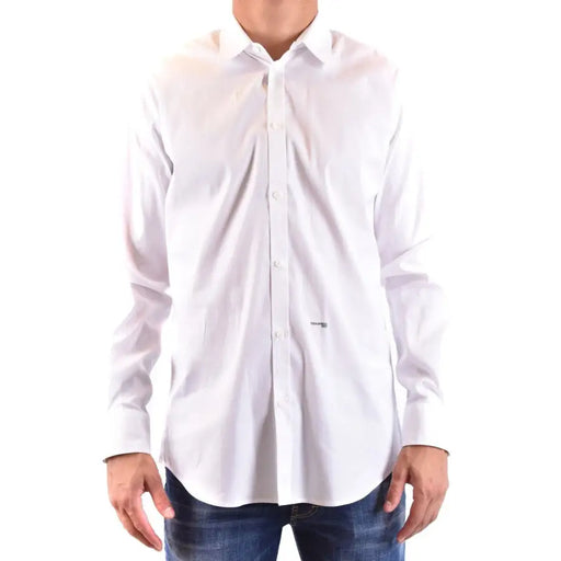 Men’s white long-sleeve dress shirt from Dsquared2, classic cotton fabric