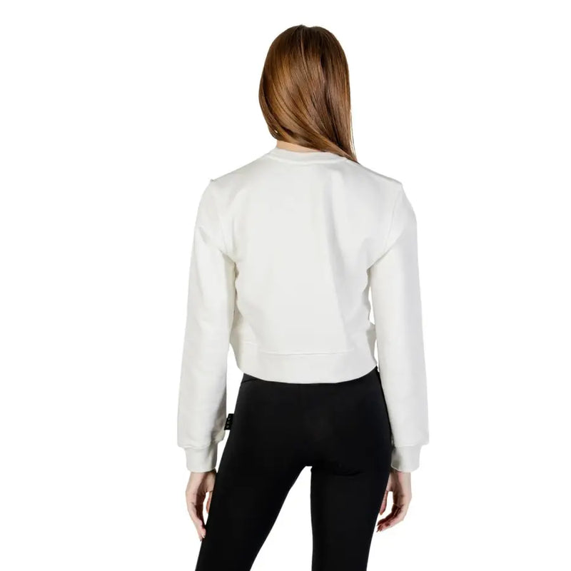 White cropped long-sleeve sweatshirt with ribbed hem in cotton polyester