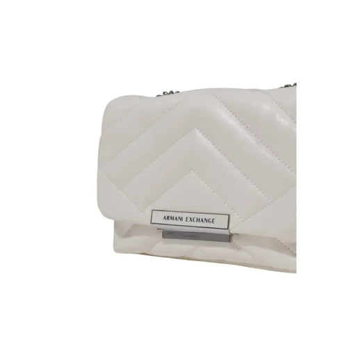 White quilted Armani Exchange handbag with silver chain strap for elegant style