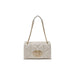 Cream colored quilted handbag with gold chain strap for elegant style and sophistication