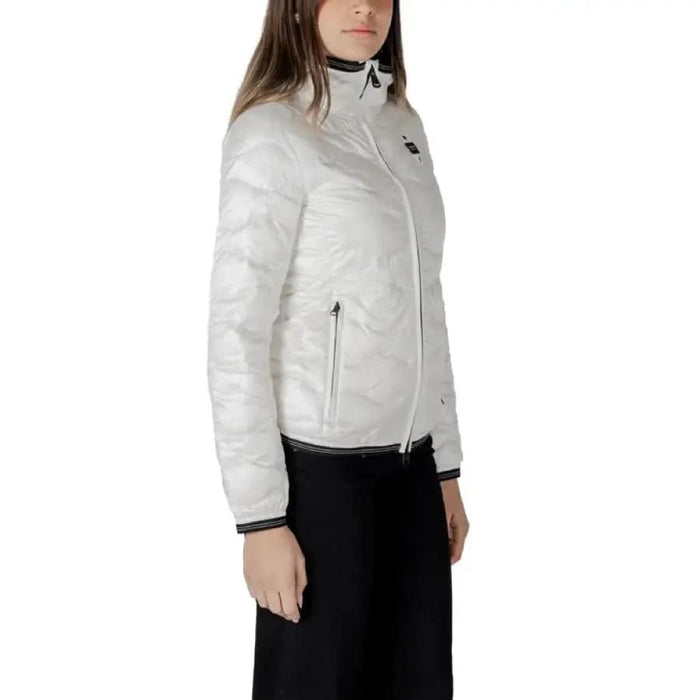 Blauer Women’s White Turtleneck Jacket with Front Pockets in quilted puffer design