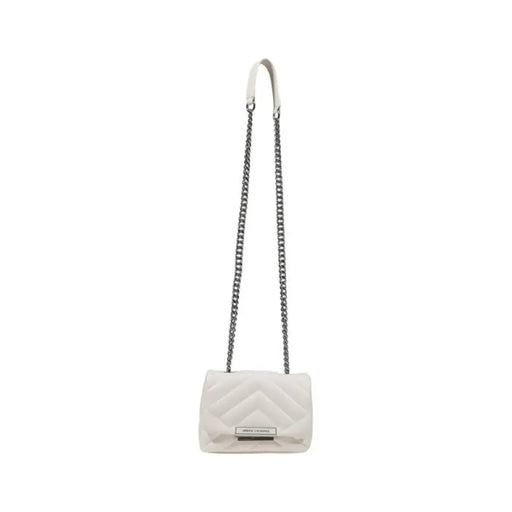 White quilted Armani Exchange handbag with silver chain strap for elegant style