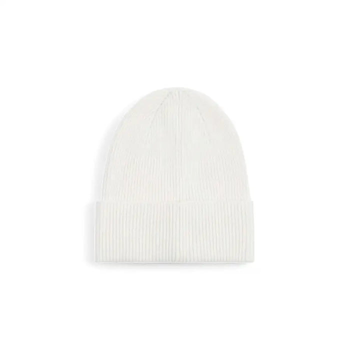 White ribbed knit beanie displayed as part of the White Ribbed Knit Beanie product lineup