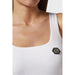 White ribbed tank top with hexagonal black and silver brooch from Philipp Plein Women Undershirt
