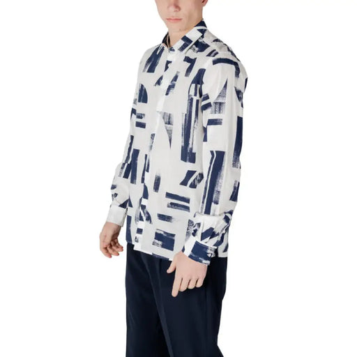 White shirt with blue abstract pattern from Antony Morato Men’s Blue Hooded Shirt