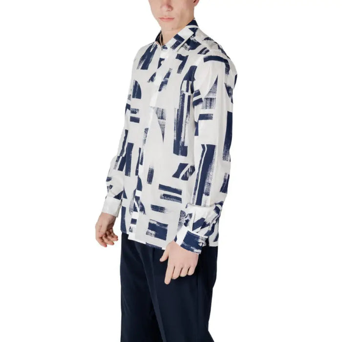 White shirt with blue abstract pattern from Antony Morato Men’s Blue Hooded Shirt