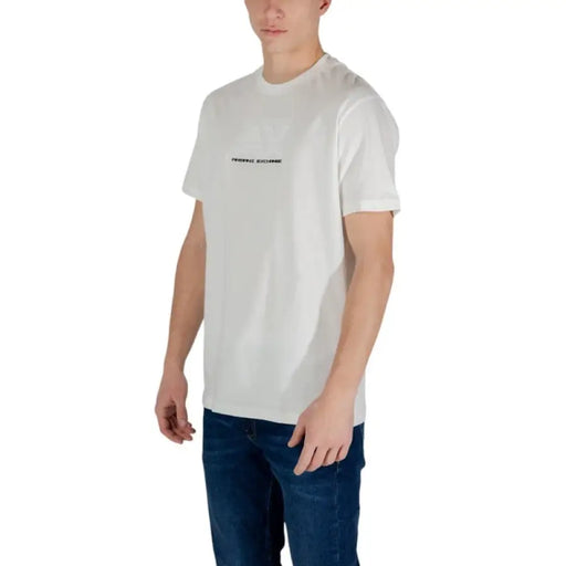 White short-sleeve t-shirt from Armani Exchange in plain beige cotton fabric