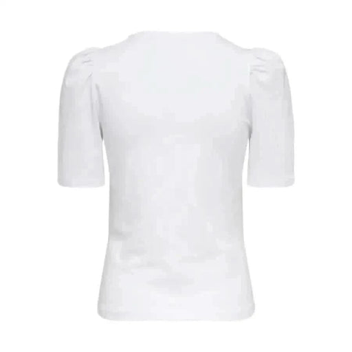 Only Women T-Shirt: White short-sleeved top with puffed shoulders
