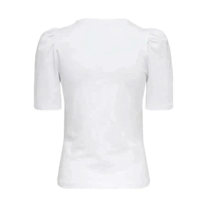 Only Women T-Shirt: White short-sleeved top with puffed shoulders