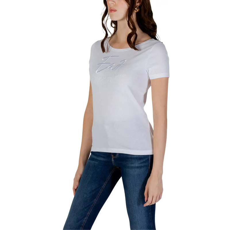 White emporio armani short sleeved t shirt in cotton with a subtle silver logo on the chest