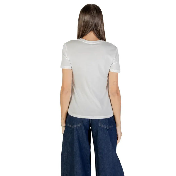 T-shirt à col rond en coton biologique blanc pour femmes pour l'automne et l'hiver