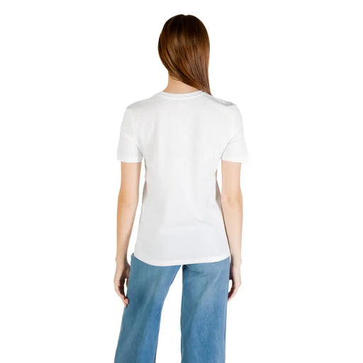 White short-sleeved women’s organic cotton round neck print T shirt for spring summer