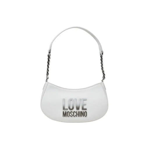 White shoulder bag with chain straps, stylish accessory for elegant occasions