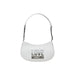 White shoulder bag with chain straps, stylish accessory for elegant occasions