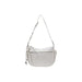 White leather shoulder bag with adjustable knotted strap displayed in a product image