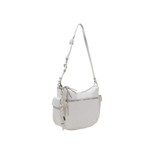 White leather shoulder bag with adjustable knotted strap for versatile fashion