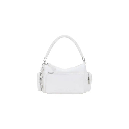 White leather shoulder bag with chain detail for a stylish accessory look