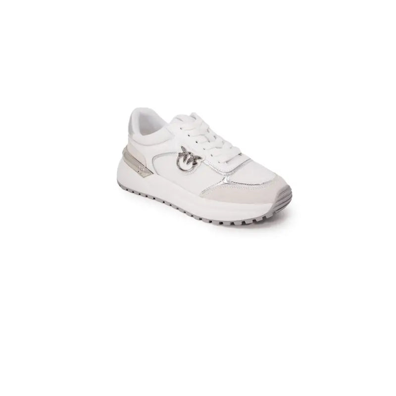 White and silver leather lace-up sneakers for women in the Pinko collection