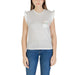 White sleeveless top with ruffled shoulders and pocket for women