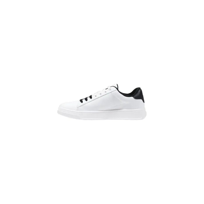 Armani Exchange Mens White Slip On Sneakers featuring a black heel accent