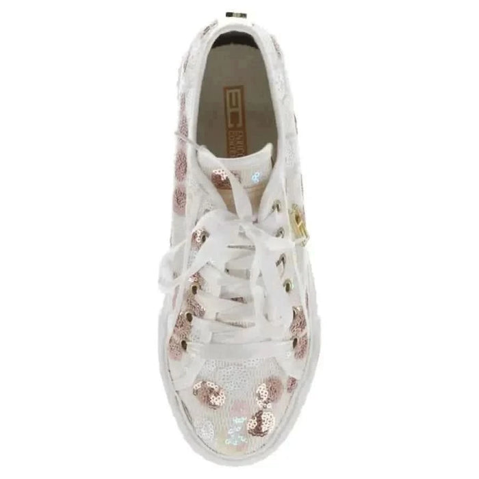 Enrico Coveri Women Sneakers: White sneaker with floral sequins and lace-up design