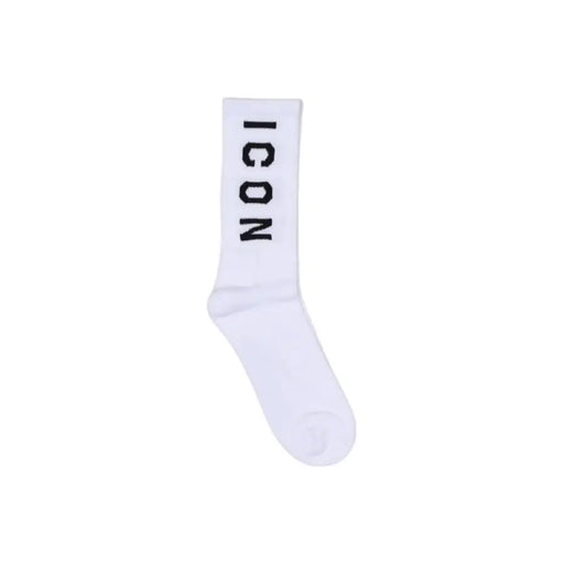 White sock featuring the ICON lettering displayed in a product named White Sock With ICON Lettering