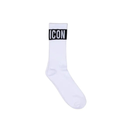 White sock featuring a prominent ICON band design for stylish comfort