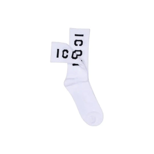 White sock featuring bold ICON lettering for a stylish athletic look