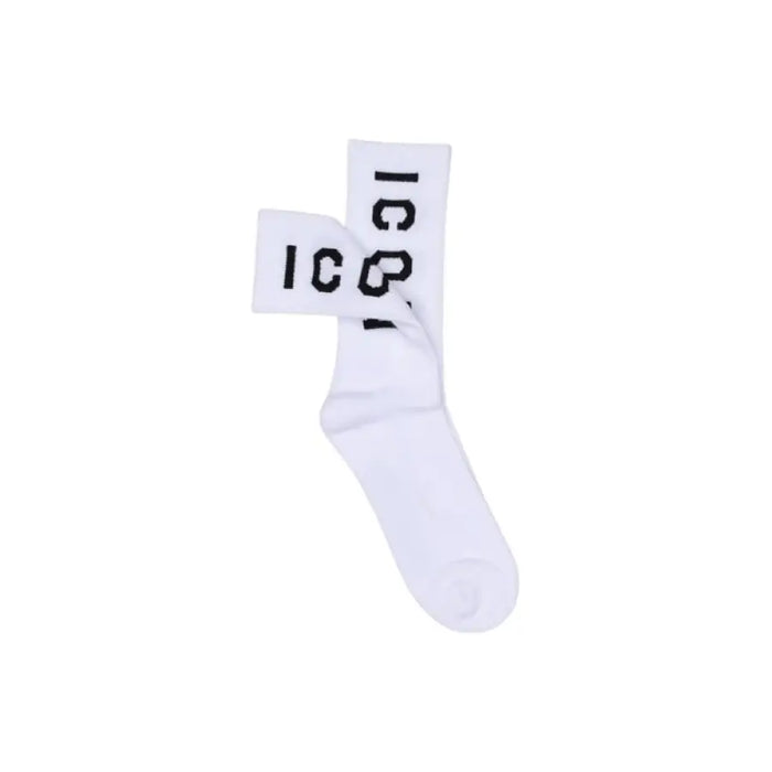 White sock featuring bold ICON lettering for a stylish athletic look