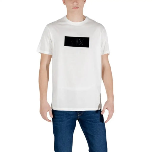 White Armani Exchange Men’s T-Shirt featuring a black rectangular design
