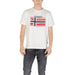 White T-shirt featuring a flag graphic, displayed in a product titled Maroon T Shirt with Norwegian Flag Graphic